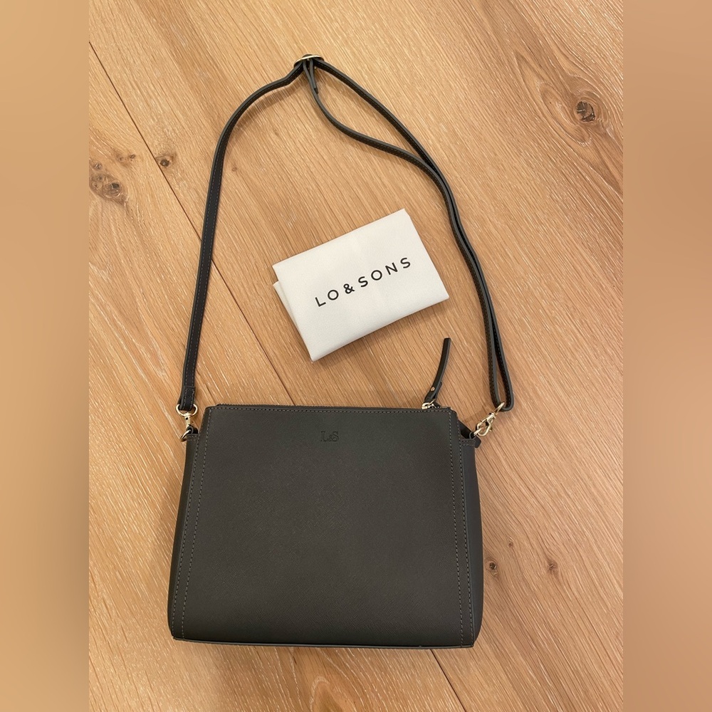 Lo & Sons Pearl Crossbody Bag in Gray with Gold Accents, Grey Interior